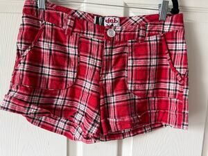 Vintage Y2K Deb‎ Red Tartan Plaid Linen Blend Shorts Juniors 11 Grunge Indie